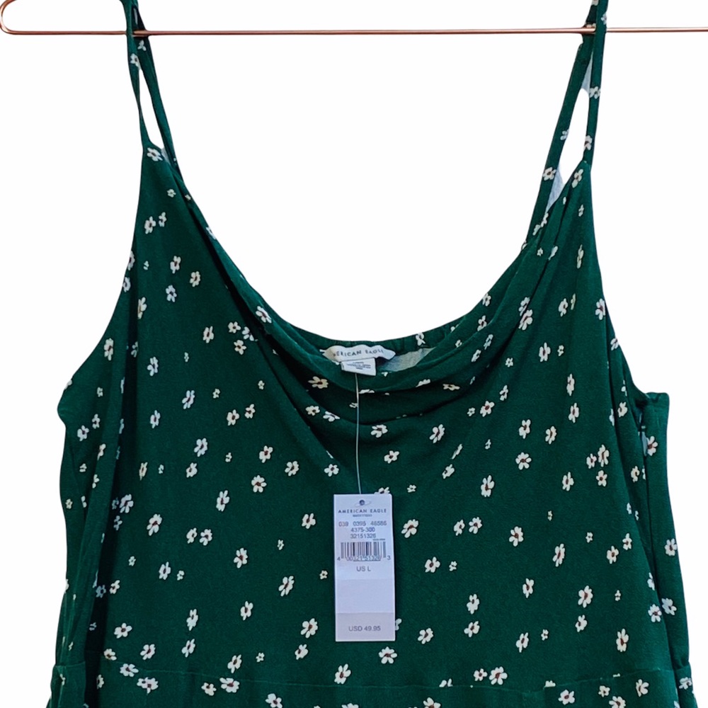 American Eagle Floral Green Maxi/Midi Tank Strap Front Open Slit Dress - Picture 6 of 13
